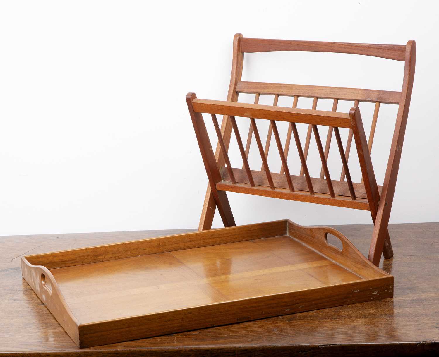 Lot 129 - Cotswold School Walnut tray, with twin cut out...