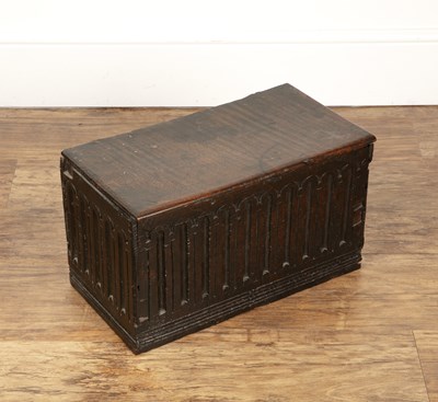 Lot 175 - Oak carved box 18th Century, with repeating...