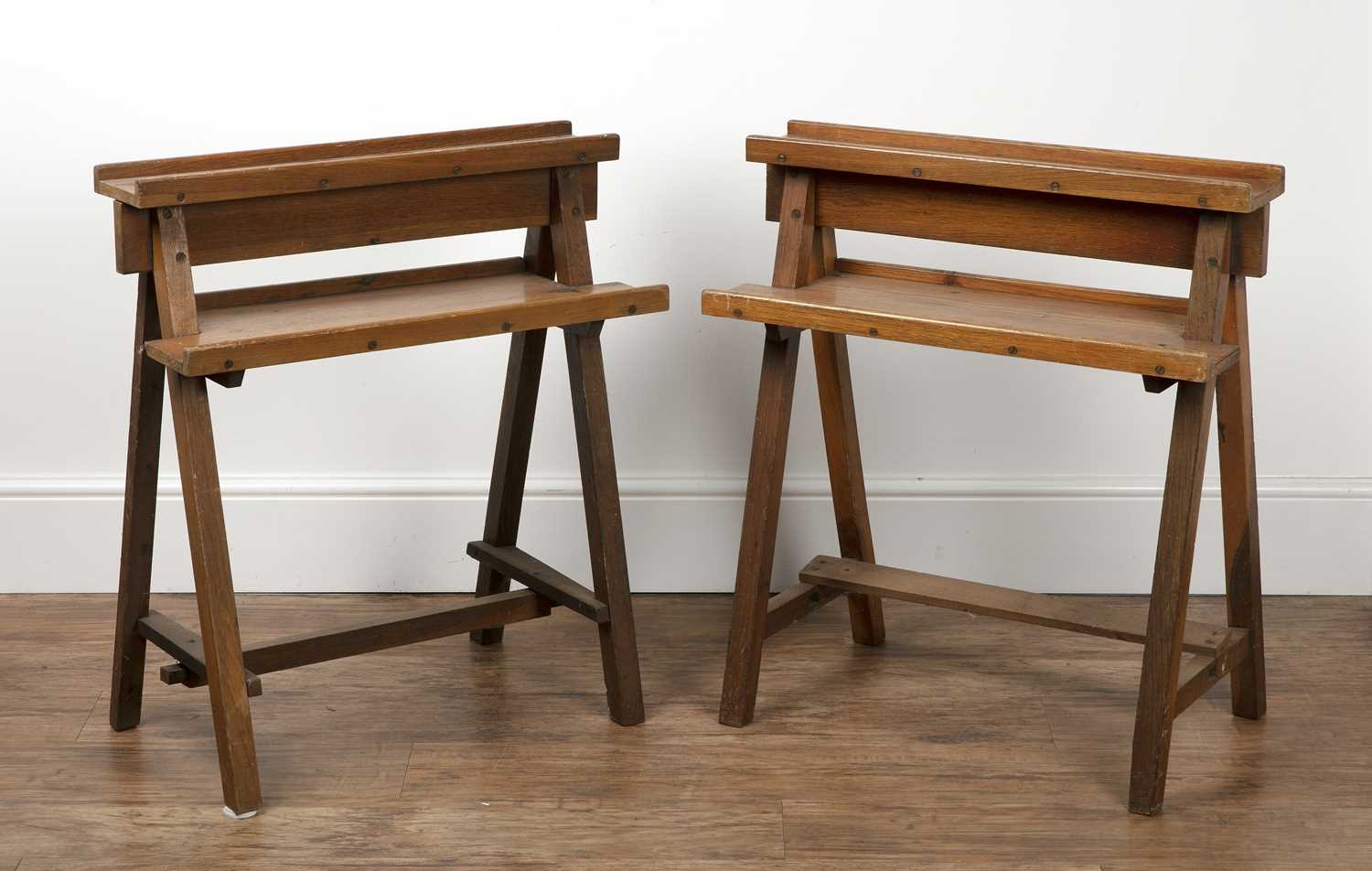 Lot 180 - Pair of oak artist trestle easels late...