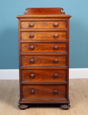 Lot 424 - A Victorian mahogany tall narrow chest of six graduated drawers