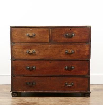 Lot 220 - Teak military chest 19th Century, with sunken...