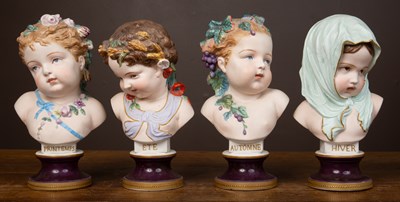 Lot 280 - A set of four mid-19th century Continental porcelain busts of children