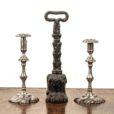 Lot 423 - Pair of silver plated candlesticks of spiral...