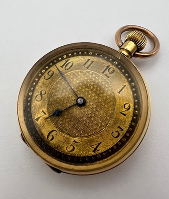 Lot 244 - An open face fob watch, the engine-turned gilt...