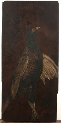 Lot 425 - Mahogany decorative panel painted with a...