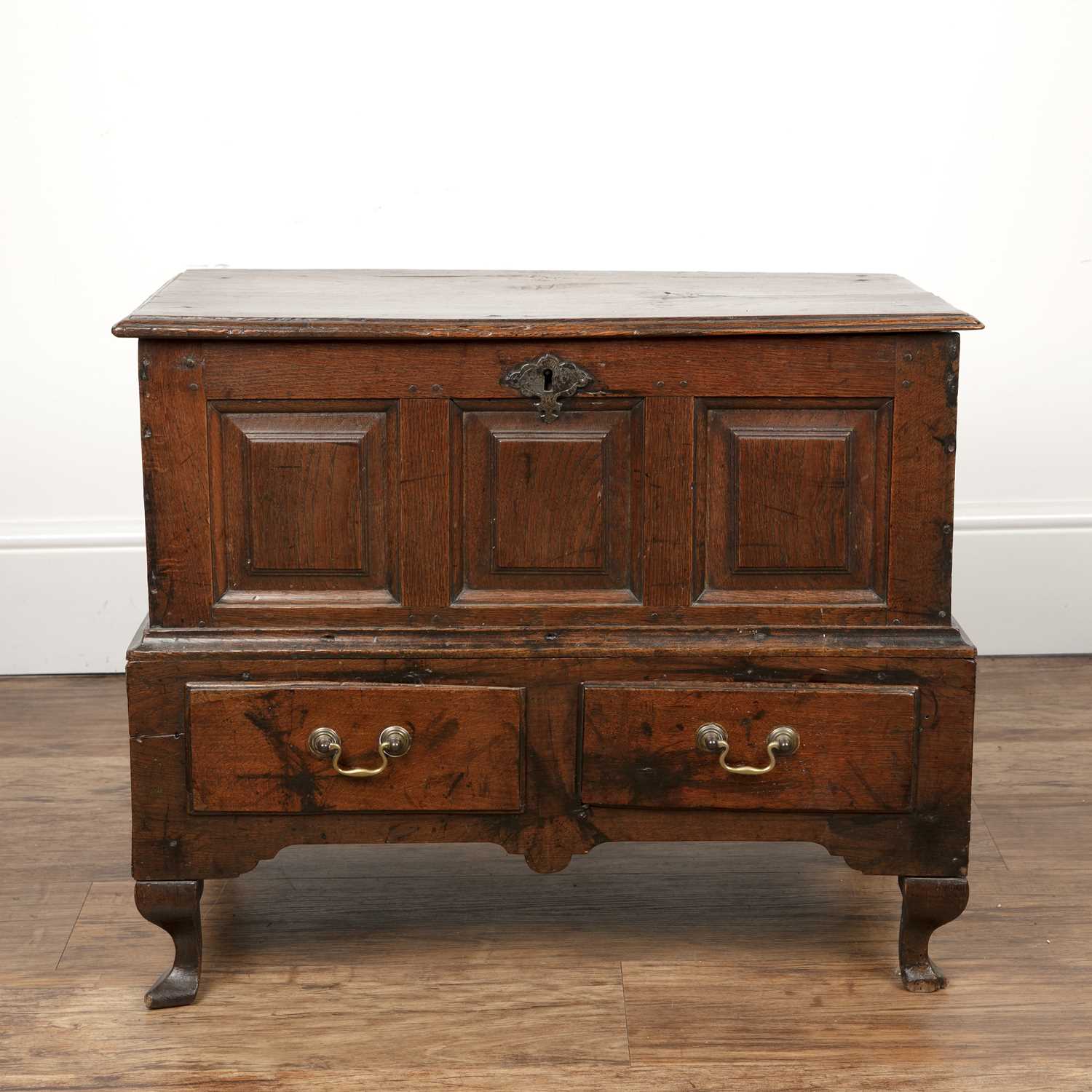 Lot 184 - Oak chest or bible box on stand Welsh, 18th...