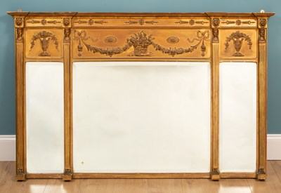 Lot 367 - A 19th century breakfront triple-plate overmantel mirror