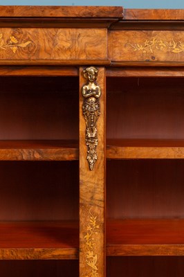 Lot 11 - A Victorian walnut low breakfront bookcase