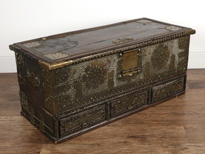 Lot 83 - Zanzibar-style chest with brass studded detail...