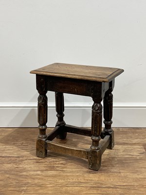 Lot 156 - Oak joint stool 18th Century, with carved...