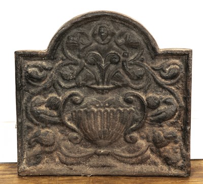 Lot 219 - Cast iron fire back in the 17th Century style,...