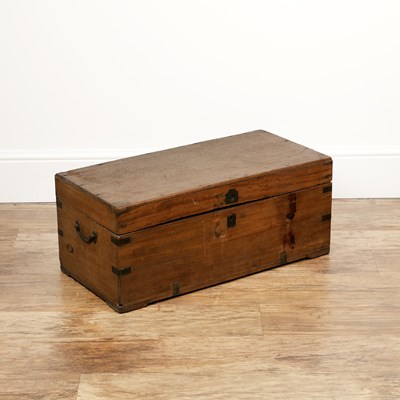 Lot 190 - Small campaign teak trunk 19th Century, with...