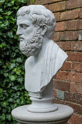 Lot 1343 - A cast reconstituted bust of Aristotle on a matching fluted plinth
