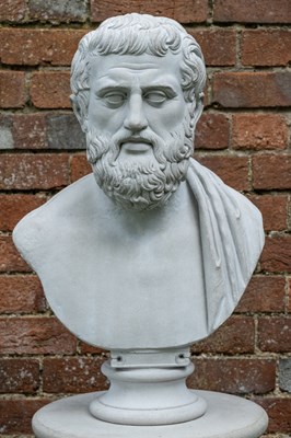 Lot 1343 - A cast reconstituted bust of Aristotle on a matching fluted plinth
