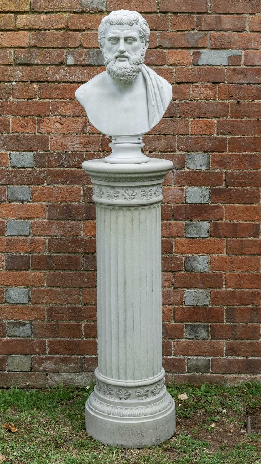 Lot 1343 - A cast reconstituted bust of Aristotle on a matching fluted plinth
