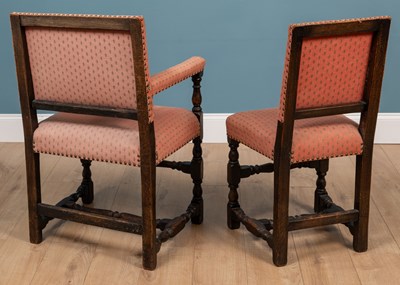 Lot 140 - A set of eight 17th century style oak dining chairs