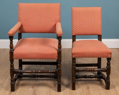 Lot 140 - A set of eight 17th century style oak dining chairs