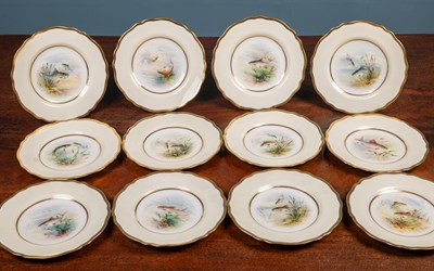 Lot 206 - A set of twelve Wedgewood cabinet plates painted by A Holland