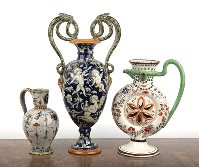 Lot 395 - Group of creamware and majolica including an...