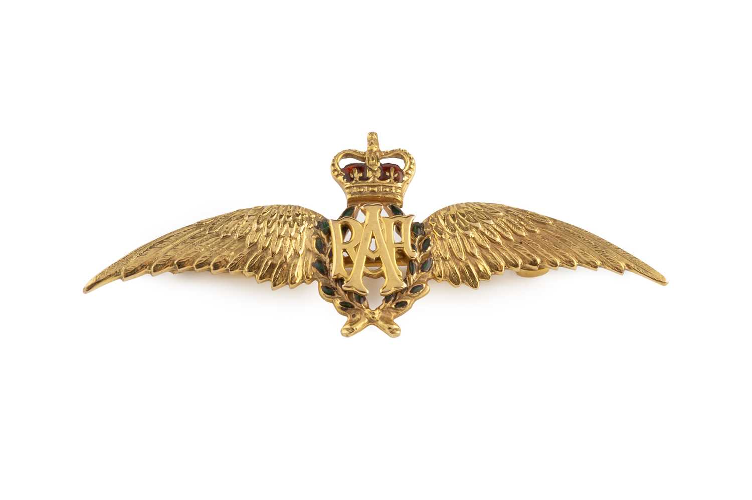 Lot 58 - An enamel RAF wings brooch, heightened with...