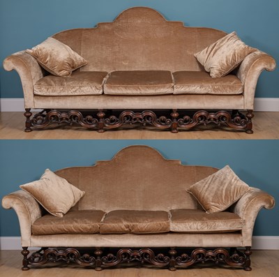 Lot 113 - A pair of large 17th century style country house sofas, reputedly removed from Fawsley Hall, Daventry