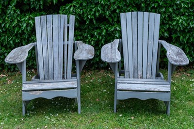 Lot 1280 - A pair of grey painted Art Deco style garden chairs