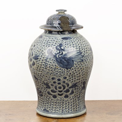 Lot 21 - Blue and white porcelain jar and cover Chinese,...