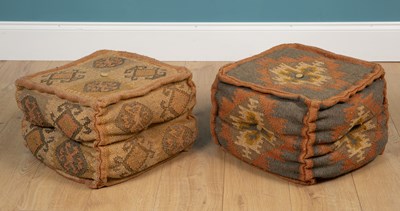 Lot 413 - Two Kelim upholstered cuboid pouffes