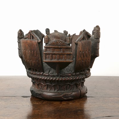 Lot 225 - Hardwood carved naval crown finial 18th...