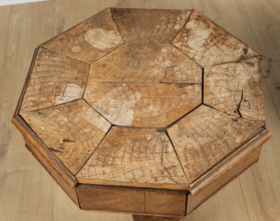 Lot 364 - A brass bound stick stand modelled as a barrel and a sewing box on stand