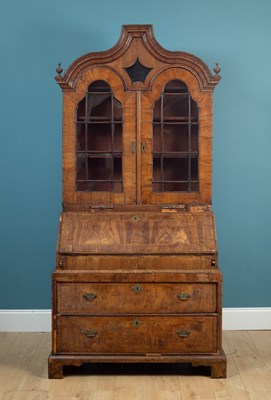 Lot 408 - A 18th century walnut bureau bookcase