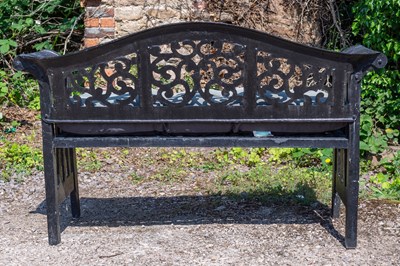 Lot 215 - A black painted cast aluminium garden bench