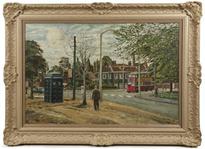 Lot 343 - Leslie Woollaston (b.1951) Street scene with...