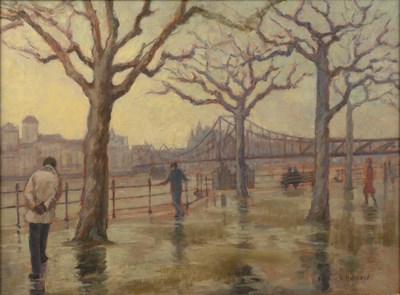 Lot 345 - K * Hinwood Frankfurt in Winter, signed, oil...