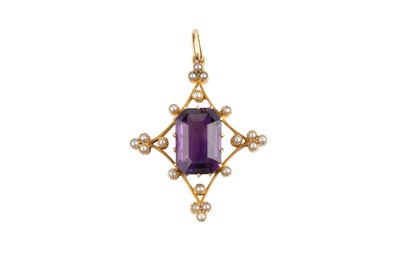 Lot 19 - An amethyst and half pearl pendant, the...