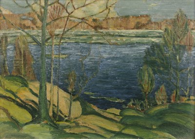 Lot 326 - 20th century school Lake scene with trees,...