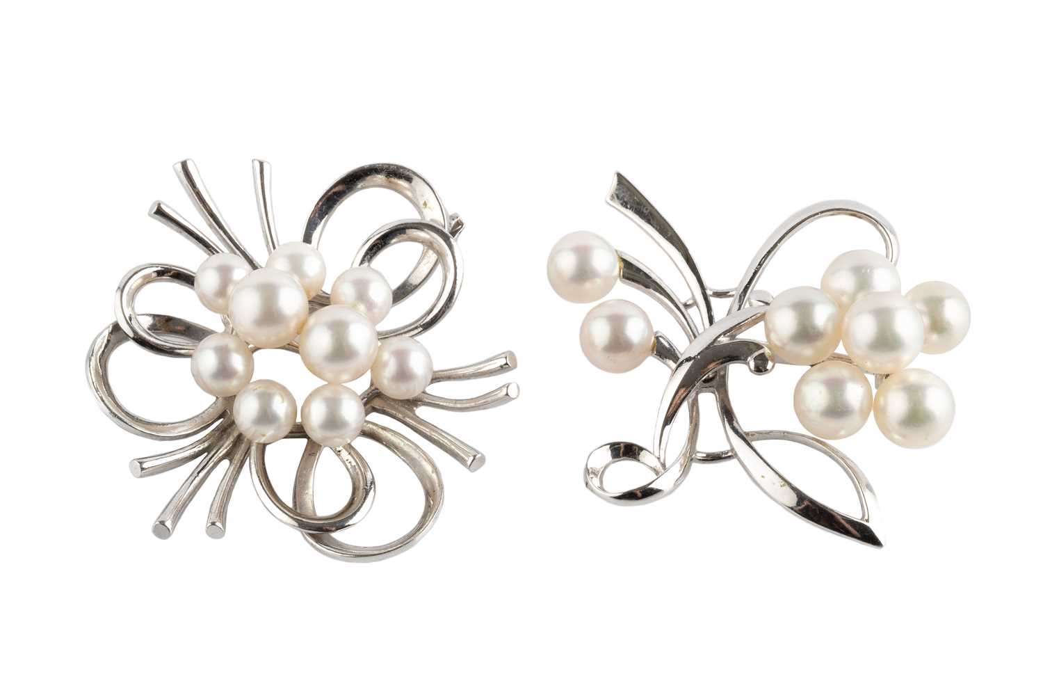 Lot 71 - Two cultured pearl spray brooches by Mikimoto,...