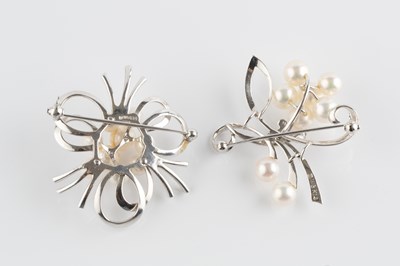 Lot 71 - Two cultured pearl spray brooches by Mikimoto,...