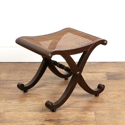 Lot 66 - Mahogany X framed stool with a cane seat, 52cm...