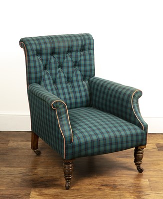 Lot 81 - Reupholstered armchair Victorian, with label...