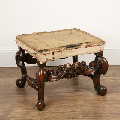 Lot 229 - Walnut framed stool late 17th Century and...