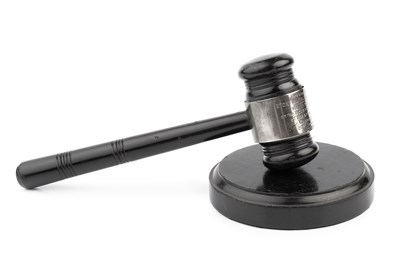 Lot 520 - A silver mounted ebony gavel, with turned...