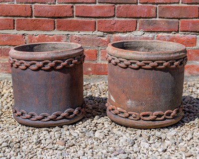 Lot 1281 - A pair of Japanese hand-thrown terracotta planters