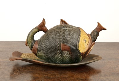 Lot 132 - Majolica teapot French, in the form of a fish,...