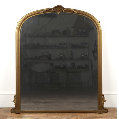 Lot 137 - Gilt painted over mantel mirror with arch top...