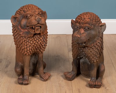 Lot 1339 - Two similar terracotta Oriental temple dogs