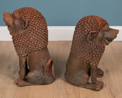 Lot 1339 - Two similar terracotta Oriental temple dogs