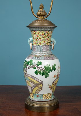 Lot 508 - A Chinese porcelain famille verte vase later converted for use as a table lamp