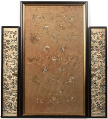 Lot 528 - Pair of Mandarin sleeve bands embroidered,...