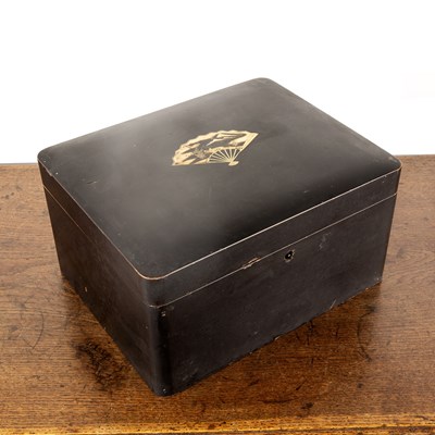 Lot 219 - Black lacquer tea caddy Japanese, with a fan...